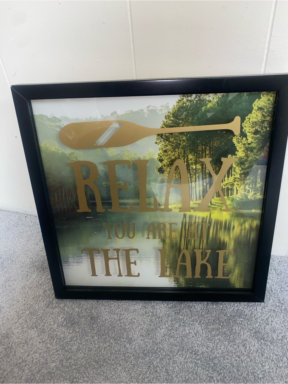 Relax You Are At The Lake Framed Wall Decor - Gold on Black